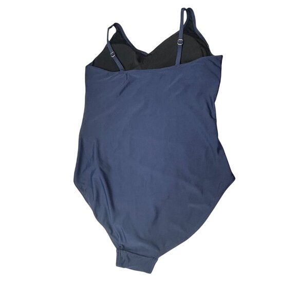 Navy Blue One-Piece Bathing Swimsuit Color Pinstripes Size XXL Adjustable Straps - Picture 2 of 7